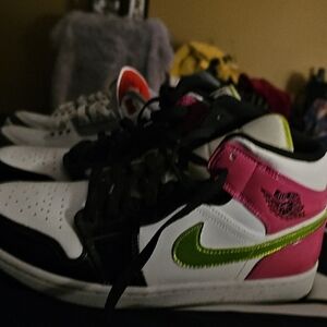 Nik Black, White, Pink, and Green Sneakers